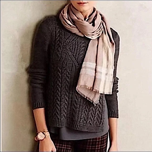 Anthropologie Moth Ella Cable Knit Layered Sweater